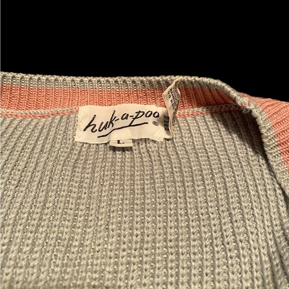 VTG HUK-A-POO Acrylic Knit Sweater Vest Gray Pink Women’s Size L Sleeveless EUC - Picture 3 of 8